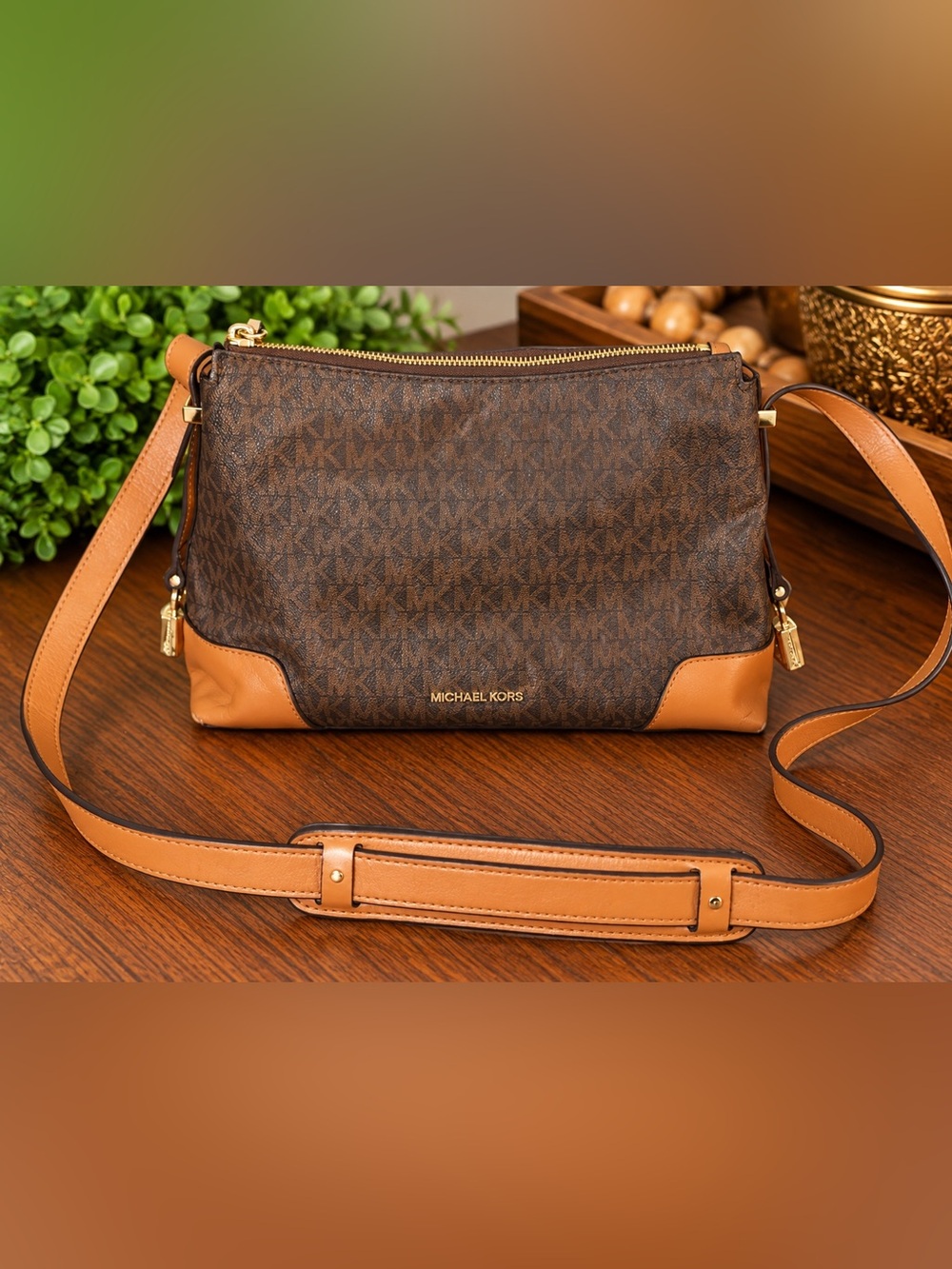 Michael Kors Signature Crossbody Bag – Brown & Acorn